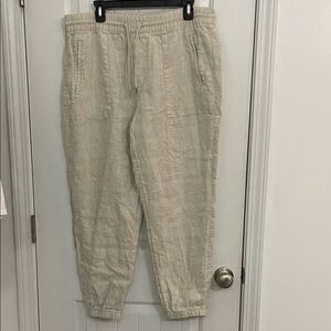 AthletaLight Tan linen Joggers with zippered pockets and elastic waist large